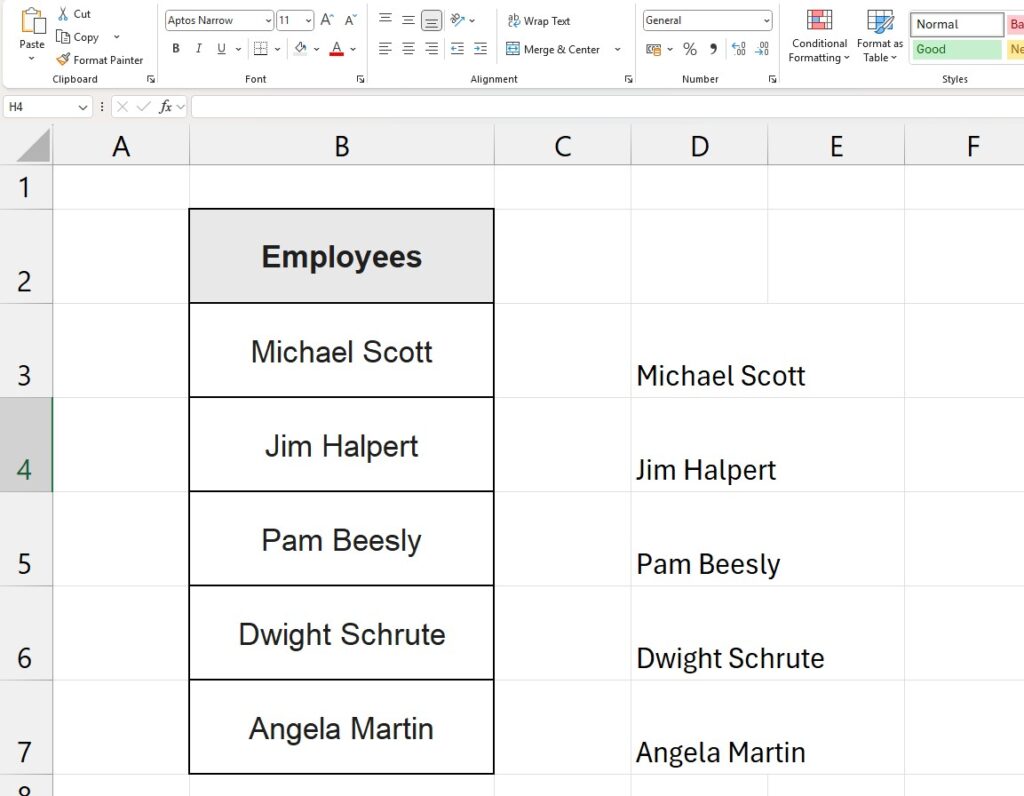 Correctly spilled dynamic array formula list after fixing the spill error in Excel.
