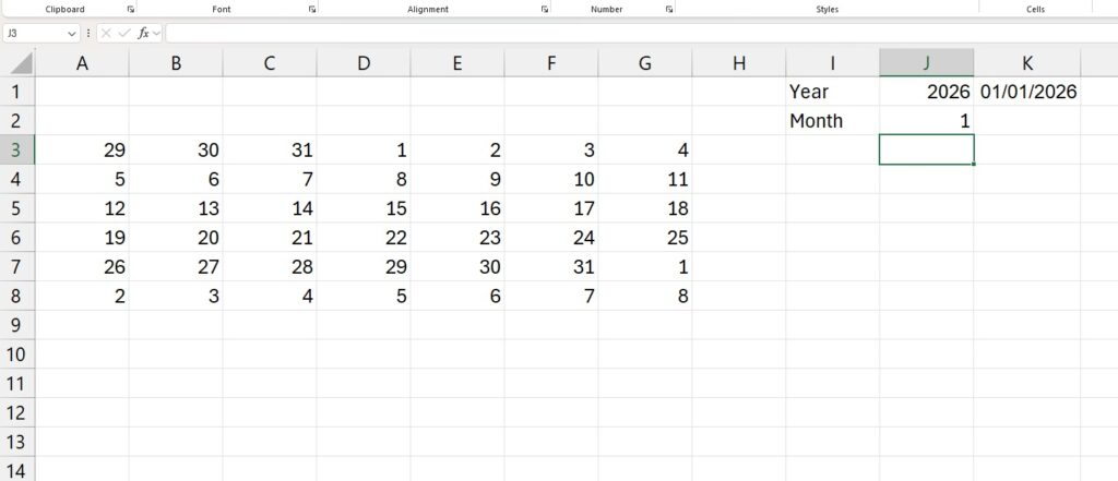 Using the SEQUENCE function in Excel to create an automated 2026 calendar result. How to make a calendar in Excel 2026 example