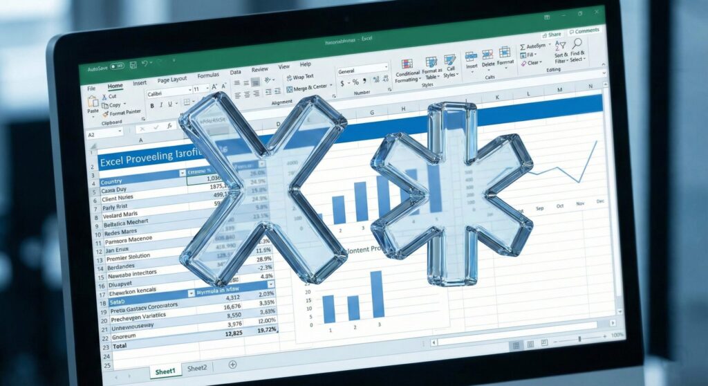 Concept illustration of Excel multiplication formula with math symbols.