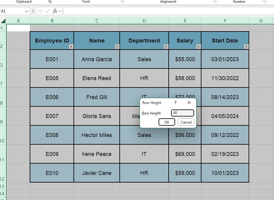 The Row Height dialog box in Excel used to fix rows with zero height that appear hidden. Guide on how to unhide all rows in Excel showing hidden data