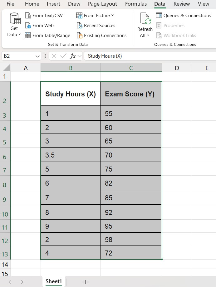 Selecting two columns of data in Excel for scatter plot