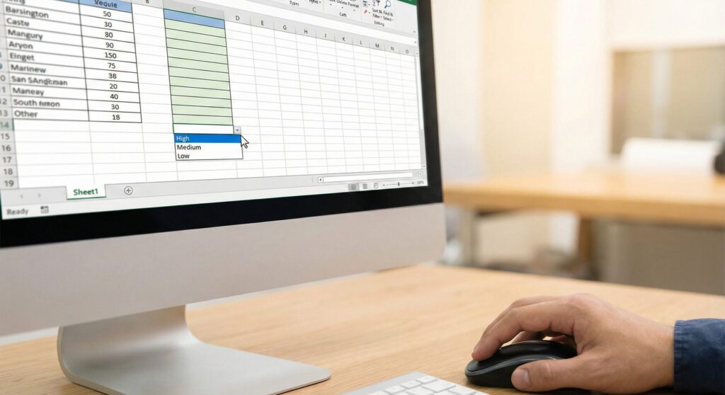 Excel drop-down list menu example showing options
