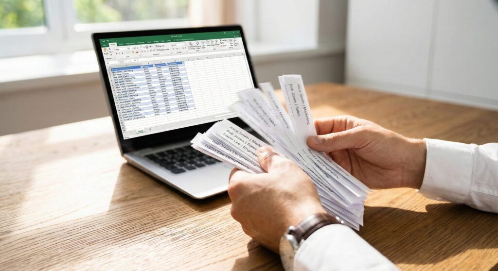 Illustration of shuffling data cells in Excel to randomize a list