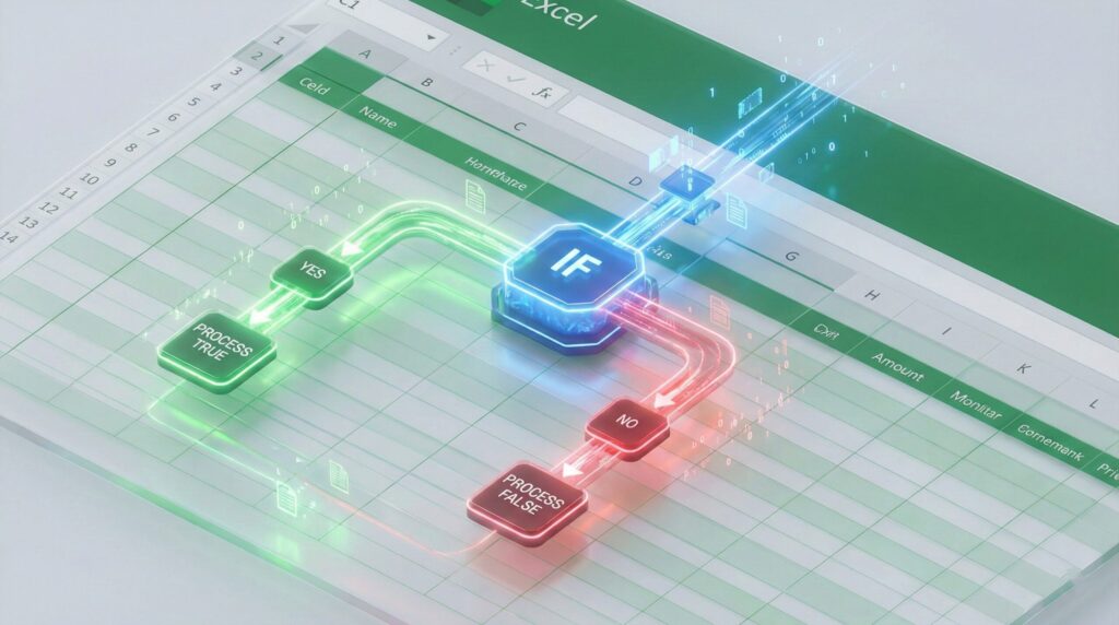 IF Function in Excel logic diagram showing True and False paths