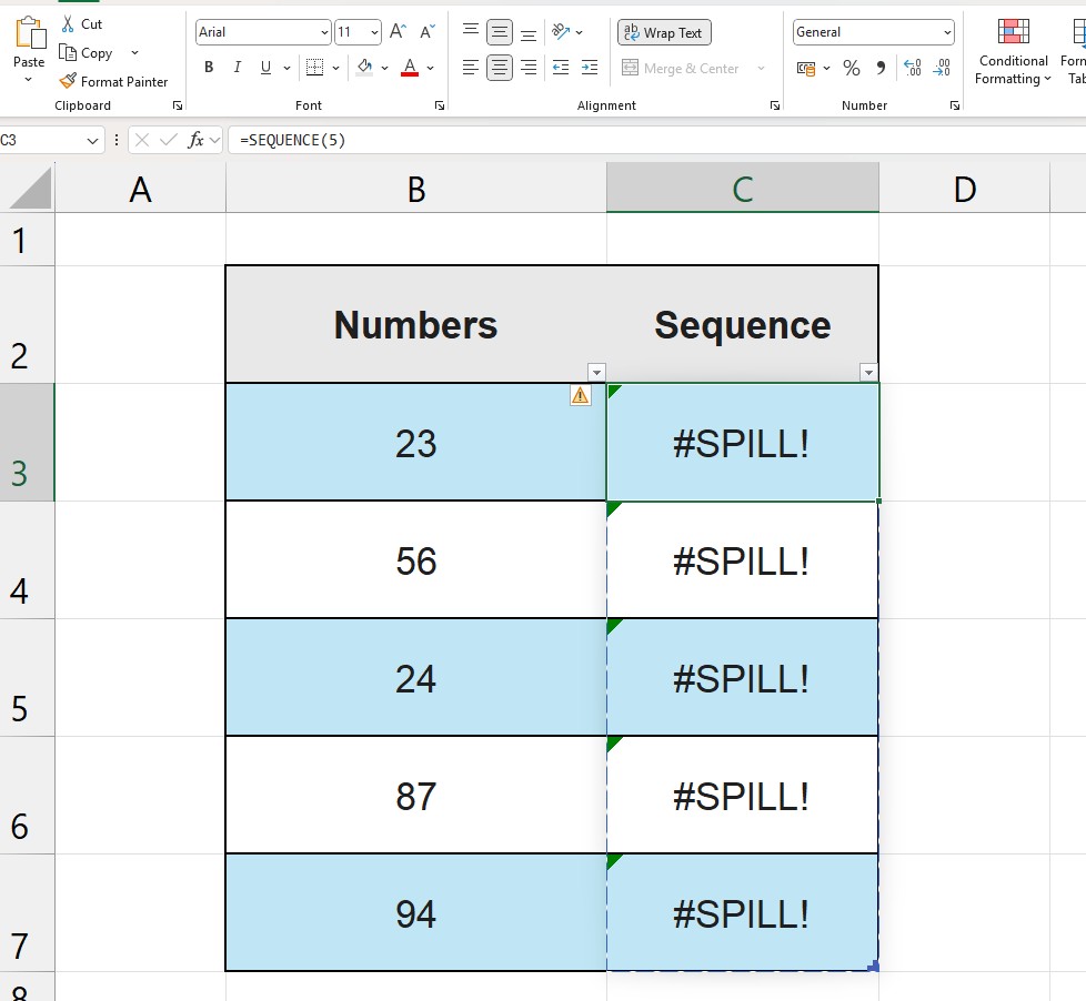 Excel #SPILL! error occurring because dynamic array formulas are not supported inside official Excel Tables.